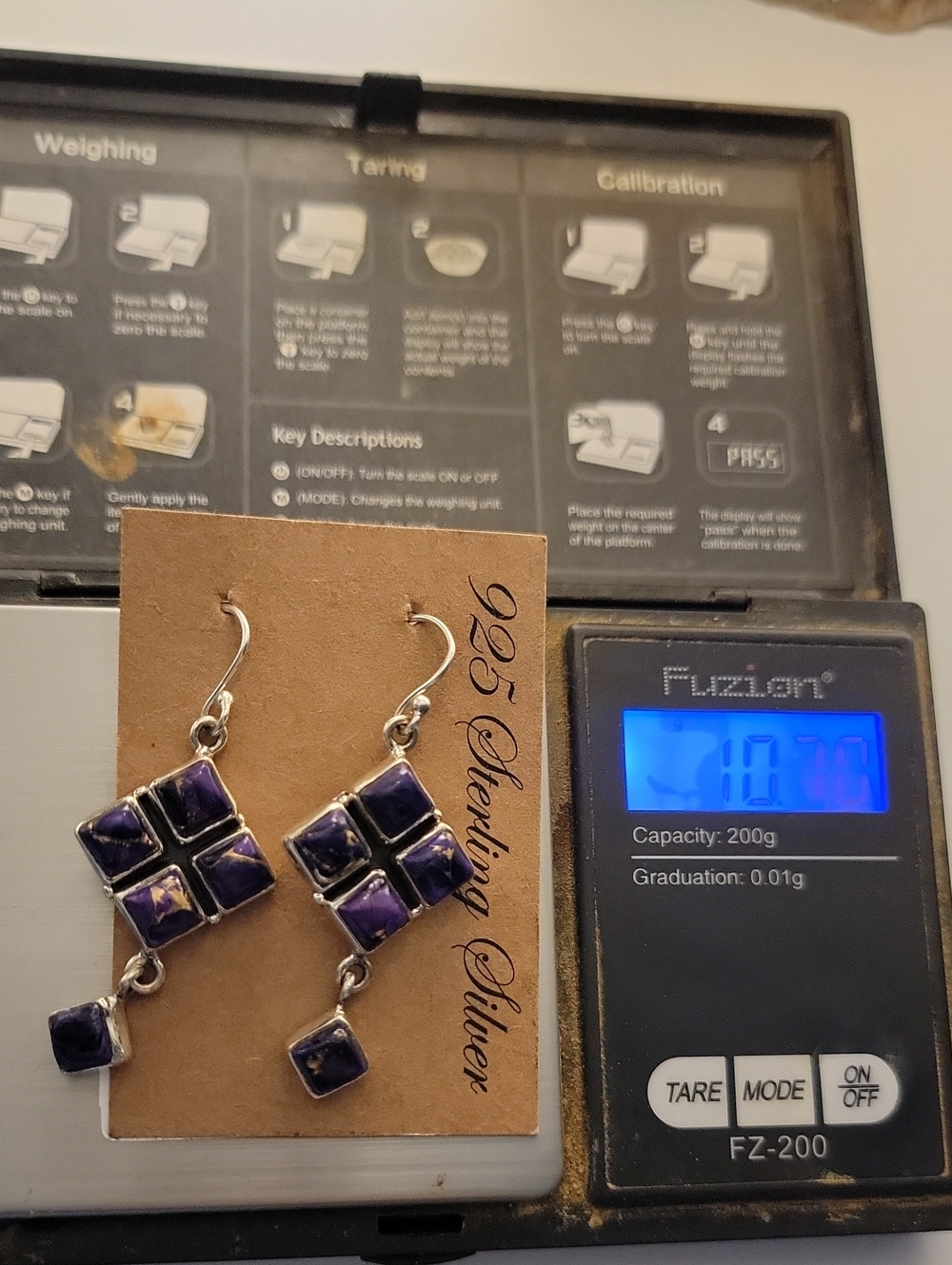 Sterling Silver 925 Kingman Purple Dahlia Turquoise Cluster Dangle Earrings 2” - Picture 7 of 9